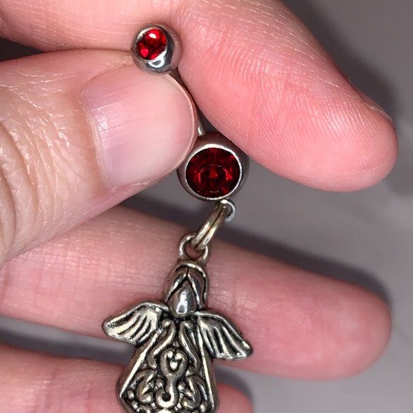 2 gem Ruby Red Cherub And Angel Dangle Belly Ring - Picture 6 of 16